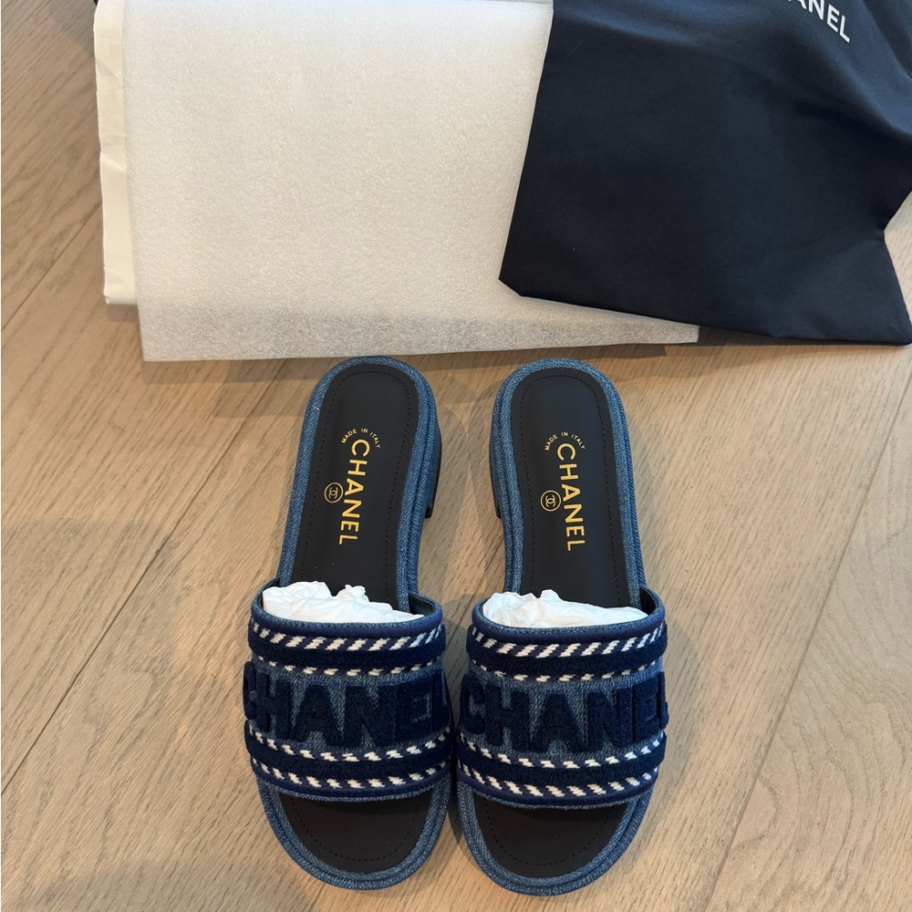 CHANEL Navy and White Women's Sandals